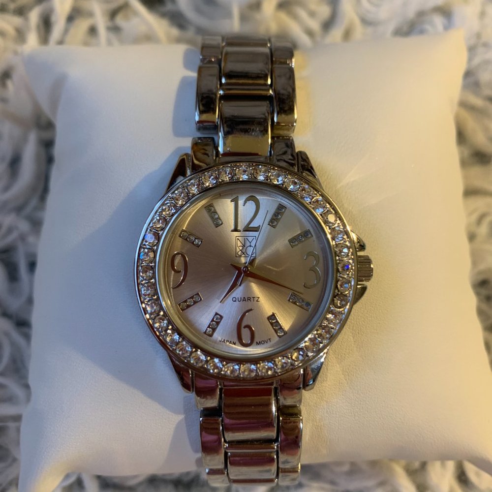 NY&C watch with crystal accents and stainless steel backplate